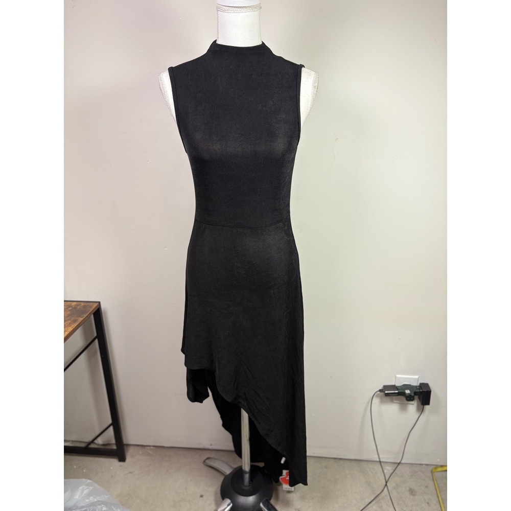 Cider Womens Black High Neck Asymmetrical Hem Sleeveless Dress Medium NWT